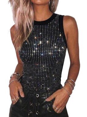 Rhinestone Y2K Sleeveless Tank Top for Women | Chic Going Out Style